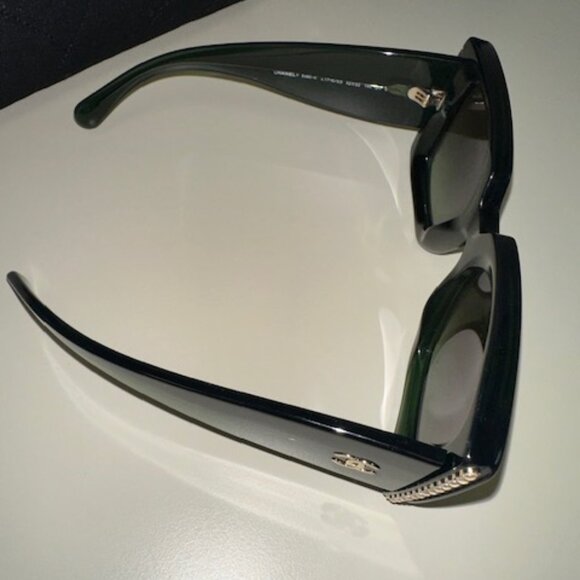 Chanel Square Frame Sunglasses with Pearls Dark Green Shades - Picture 5 of 9